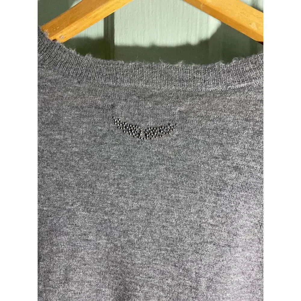 Zadig & Voltaire Women's Gray Angel Wing Cashmere V-Neck Sweater Medium - Picture 8 of 12